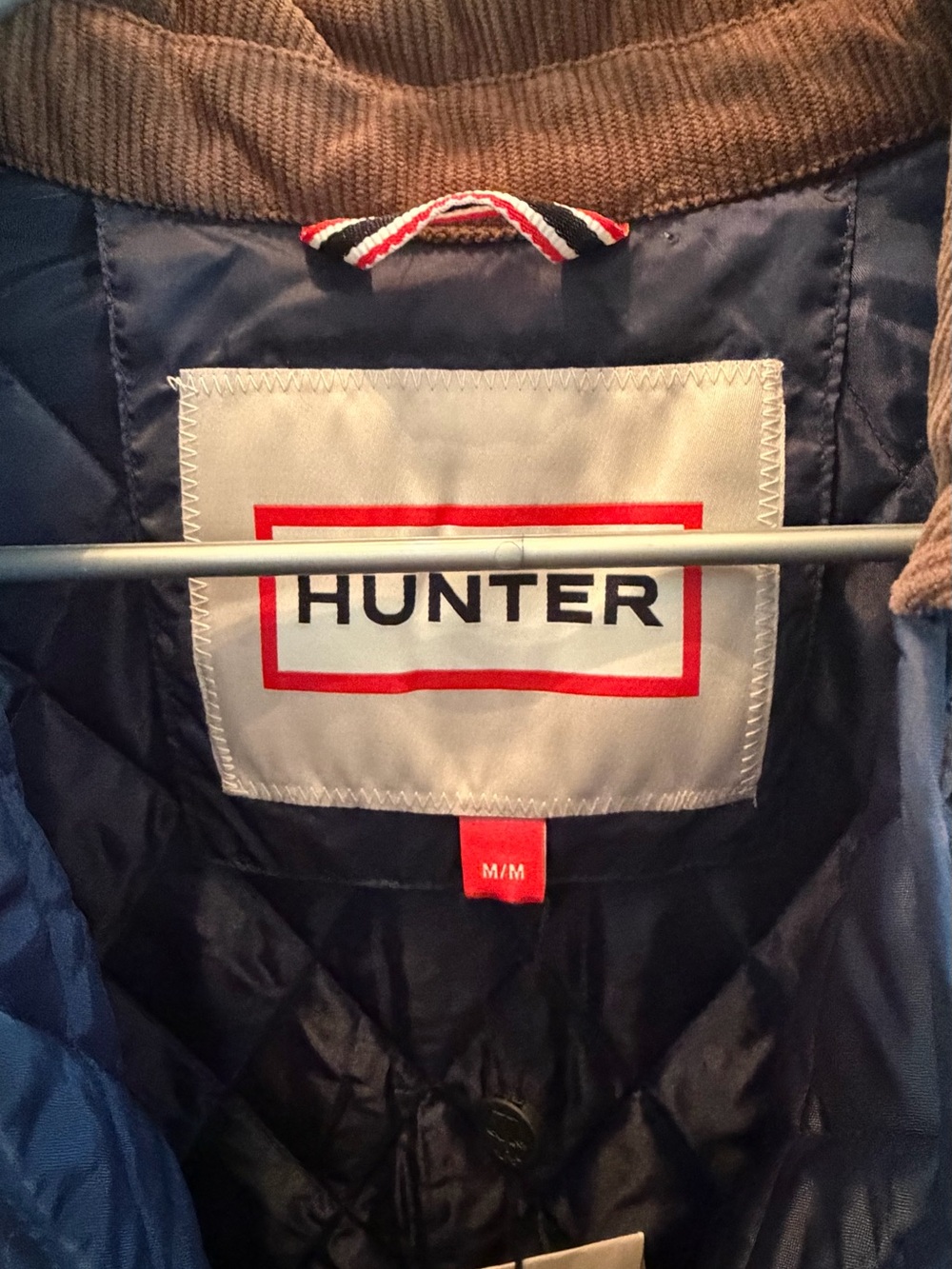 Hunter Rachel Navy Quilted Jacket with Brown Corduroy Collar Women New - Picture 5 of 7